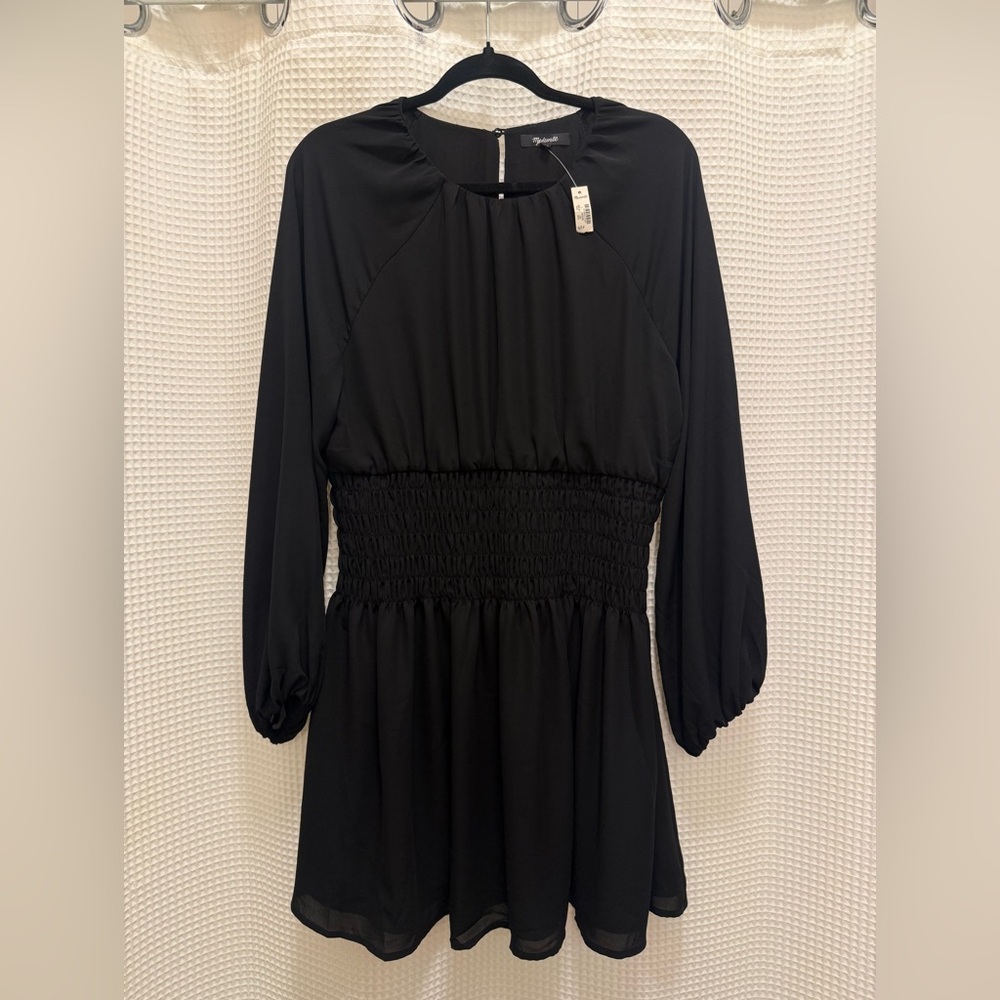 NWT Madewell Dress with Ribbed Waist and bubble sleeves  - Size Large